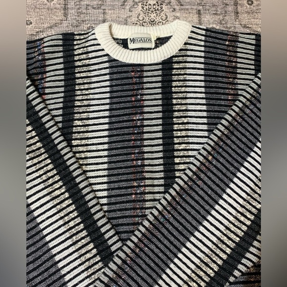 Other - Black and White Striped Men's Sweater Megalos XLT Vintage